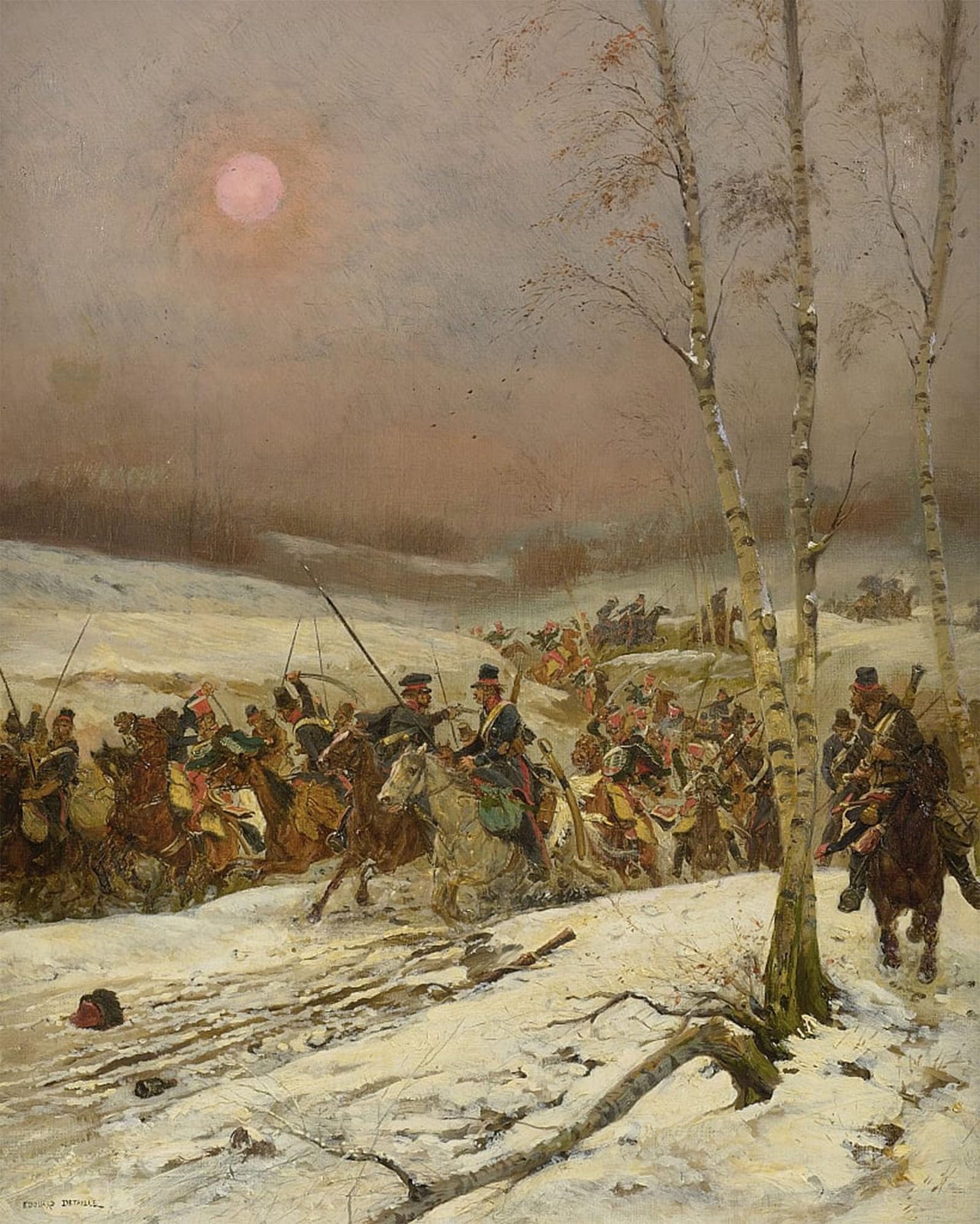 SERENDIPITP Vintage Picture Print on Canvas Wall Art Poster Cossacks Attacking a Squadron of the Guards of Honour by Jean Baptiste Edouard Detaille Artwork Print Poster for Wall Decor 60x90cm