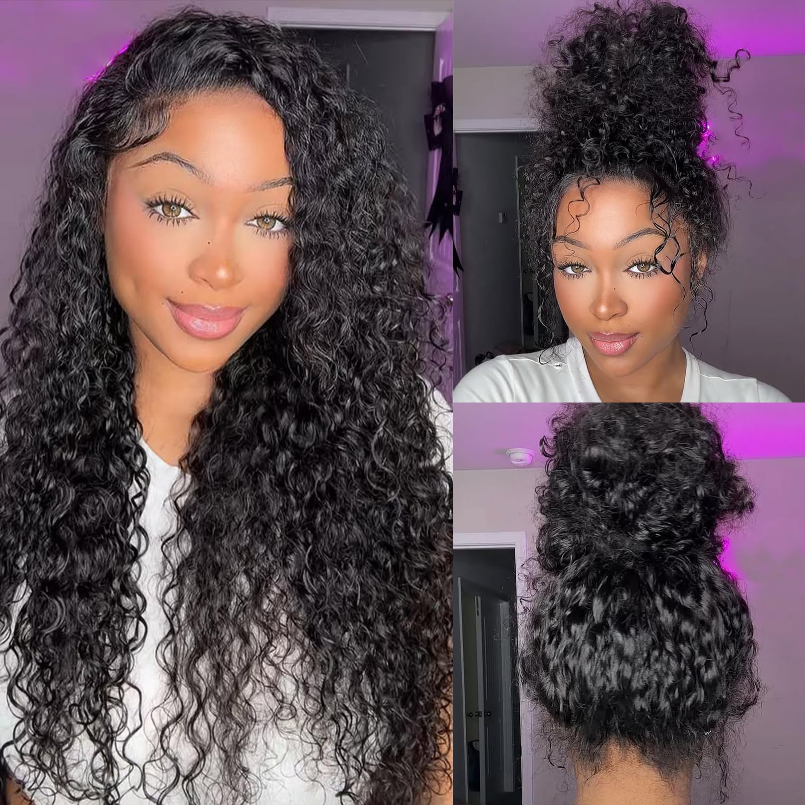 Hidden Strap Water Wave 360 Glueless Wigs Human Hair Pre Plucked Pre Bleached 22 Inch Human Hair Wig with Drawstring 180% Density Wet and Wavy 360 Full Lace Frontal Wigs Human Hair