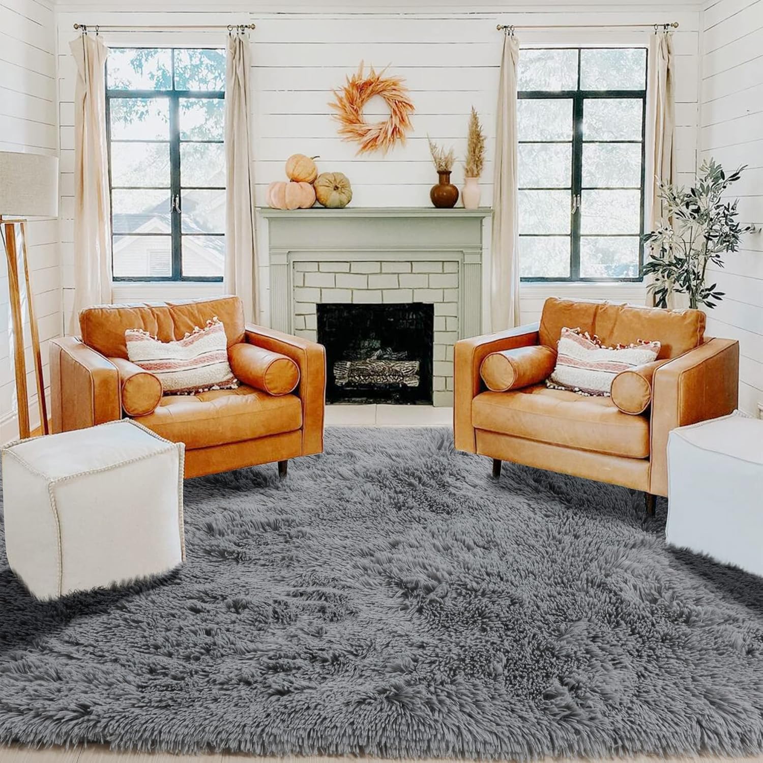 🔥 PAGISOFE Grey Fluffy Shag Area Rugs for Bedroom 5x7, Soft Fuzzy Shaggy Rugs for Living Room Carpet Nursery Floor Girls Dorm Room Rug