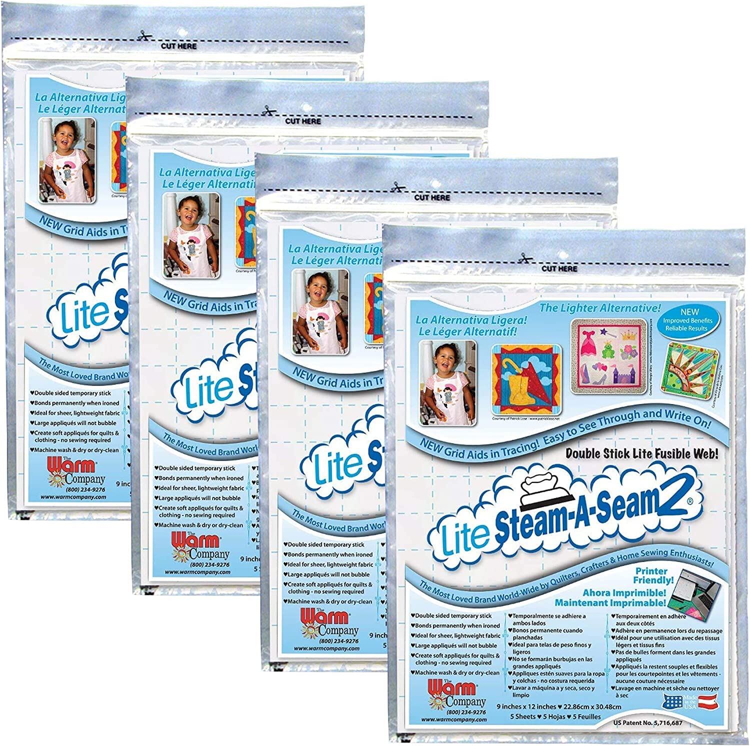 Steam-A-Seam 2 Double Stick Fusible Web-9"X12", 5 Sheets (5517), Set of 4