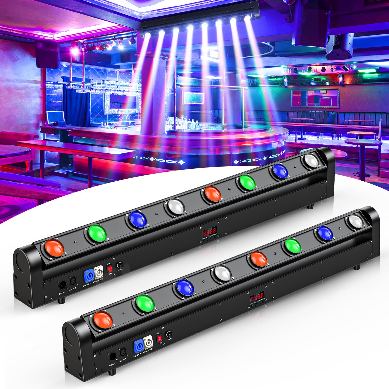 Moving Head DJ Light Bar,120W RGBW 4IN1 LED Stage Light DJ Lights Bar with Strobe Beam Effect 180 ° Tilt Professional DMX &amp; Sound Activated for Wedding Club Church Disco Live House Uplighting-2PC