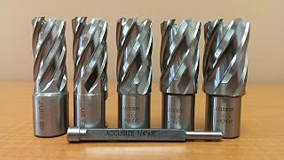 Accusize Industrial Tools 6 pc 11/16 Inch to 15/16 Inch H.S.S. Annular Cutters 1 Inch Cutting Depth withPilot Pin, G1