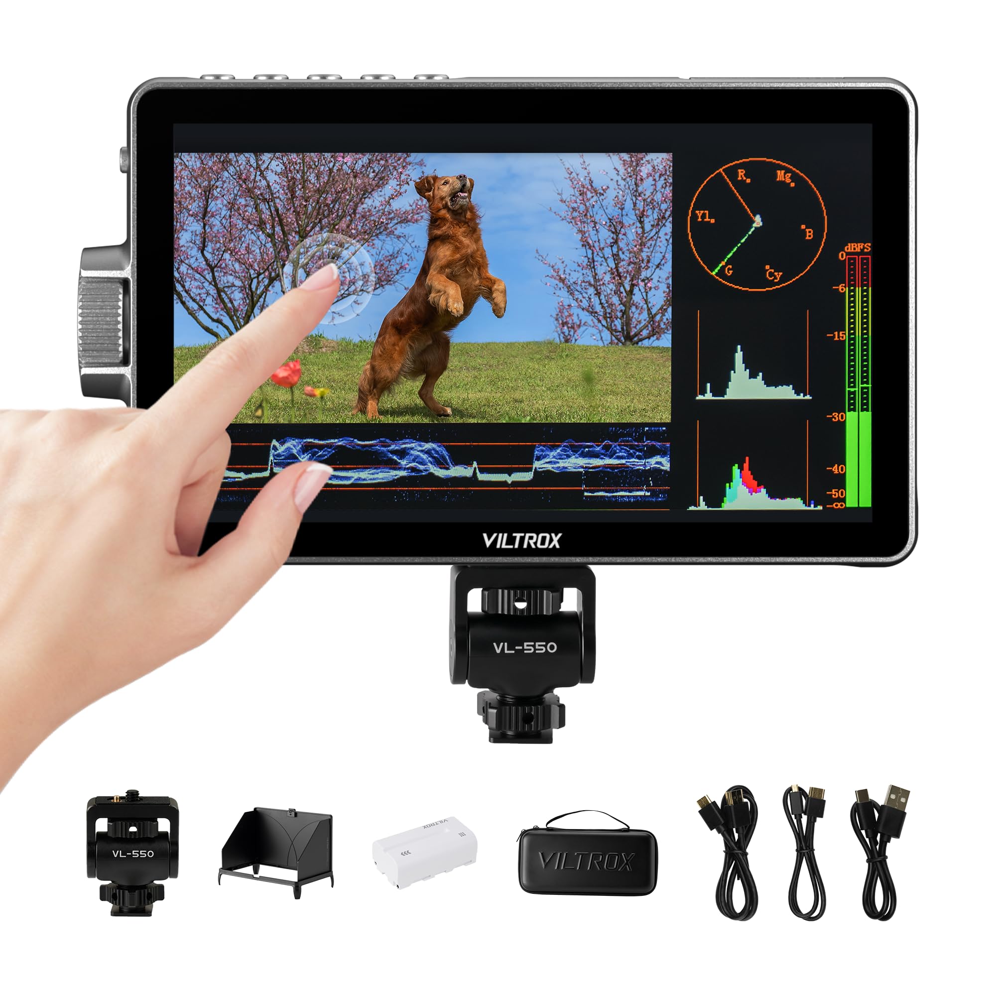 VILTROX DC-A1 2800 Nits Camera Field Monitor Touchscreen con 7 pollici Full HD 1920x1080 IPS 4K HDMI Loop in/Out, LUT 3D Forma d'onda Video Peaking Focus Assist, 170 ° Ampio Angolo di Visione