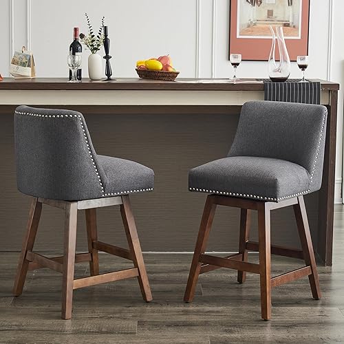 Miniatura 8 de Taburetes de bar giratorios de altura de mostrador, 360 taburetes de bar giratorios de 26 pulgadas de alto, altura del asiento con cojín grueso y