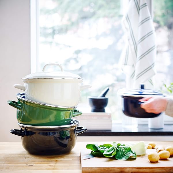 BK Indigo Cocotte Ronde Allemande Emaillée Héritage Néerlandaise avec Couvercle avec Revêtement Antiadhésif en Céramique Sans PFAS,24 cm/4.2 Litre,Induction,Va au lave-vaisselle et au four,Bleu Cobalt - 5