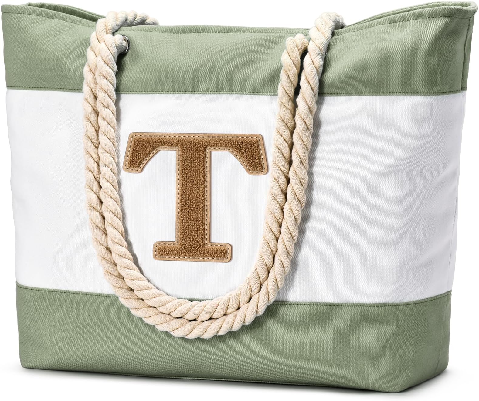 Becokan Initial Beach Bag Waterproof Canvas Beach Tote Bag Zipper Personalized Gifts for Women Her Birthday Travel Essentials