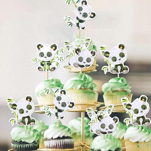 Miniatura 3 de Rsstarxi Paquete de 36 adornos de panda para cupcakes de bambú verde lindo bebé panda oso cupcakes decoraciones para temática de panda, baby shower,