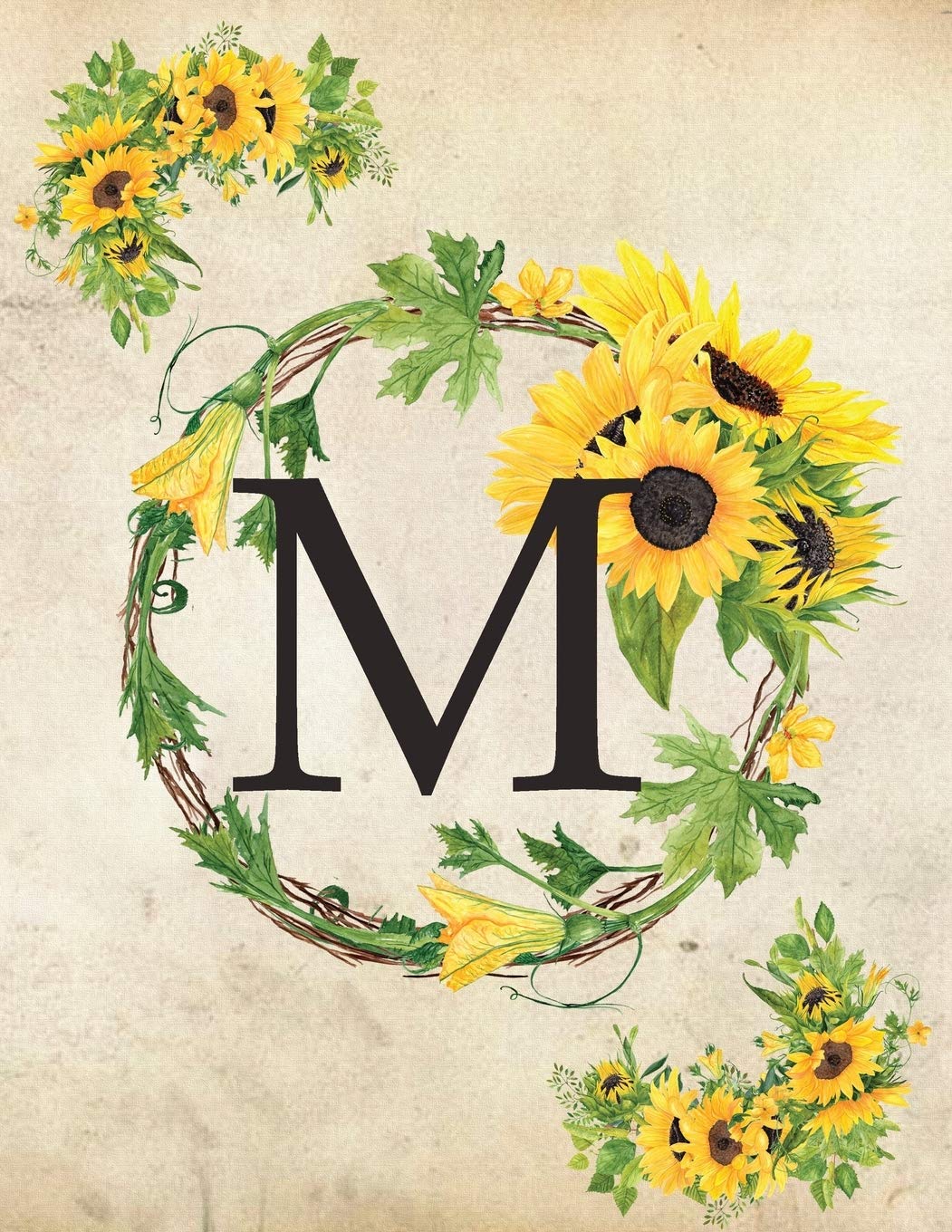 M: Monogram Initial M Notebook for Women and Girls| 8.5" x 11" - 100 pages, college rule | Sunflower, Floral, Flowers
