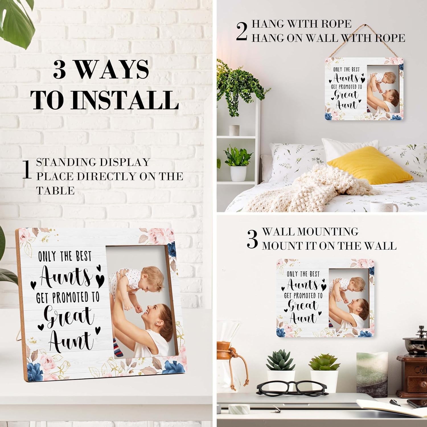 Aunt Pictures Frame, Only The Best Aunts Get Promoted To Great Aunt Photo Frame, Mothers Day Gifts For Best Aunt, Farmhouse Home Living Room Bedroom Office Decoration -b17 - Image 3