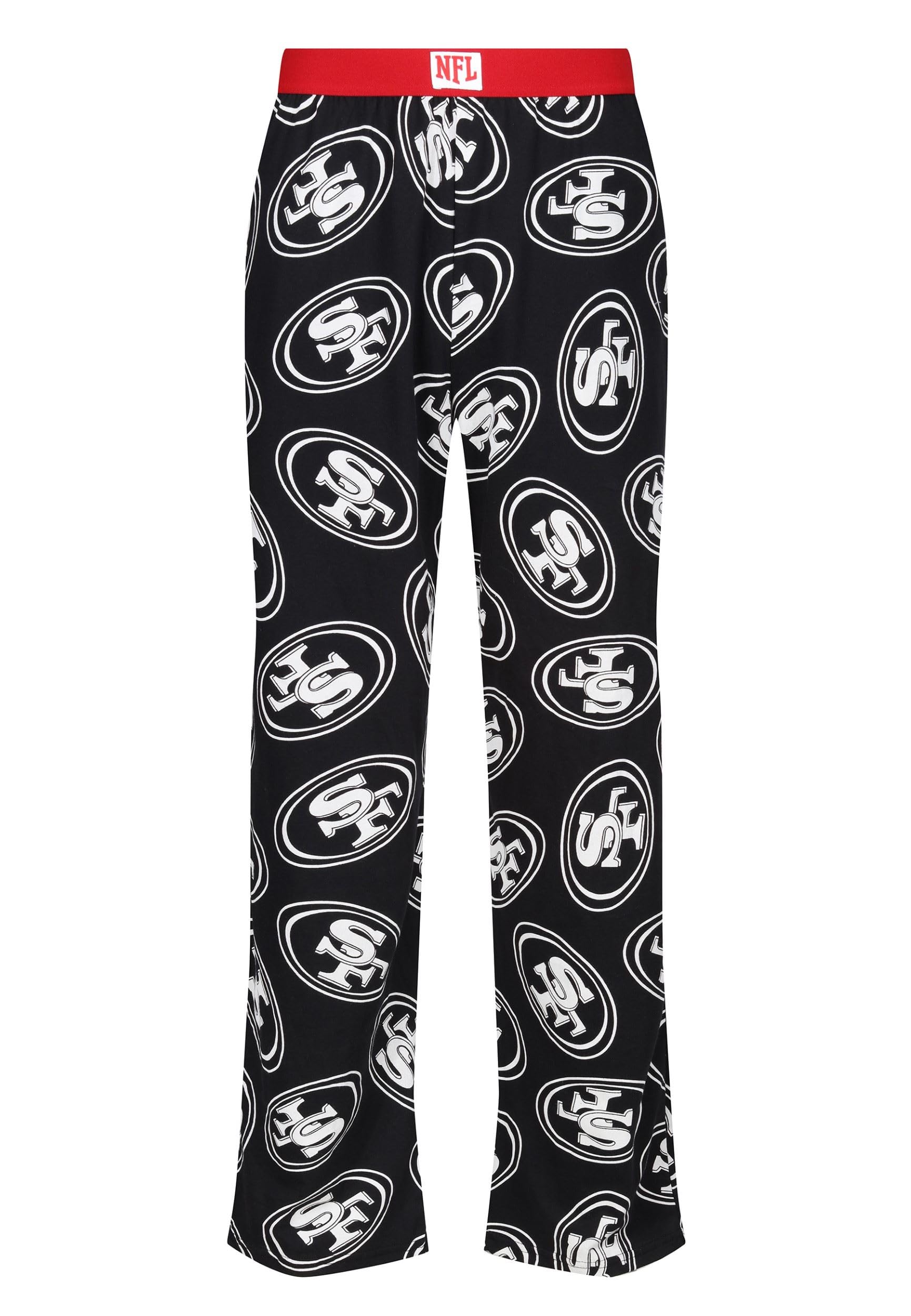 Recovered NFL Football Lounge Pants - Adults San Francisco 49ers Black All Over Print Cotton Fabric PJs Pyjamas Bottom for Loungewear Nightwear