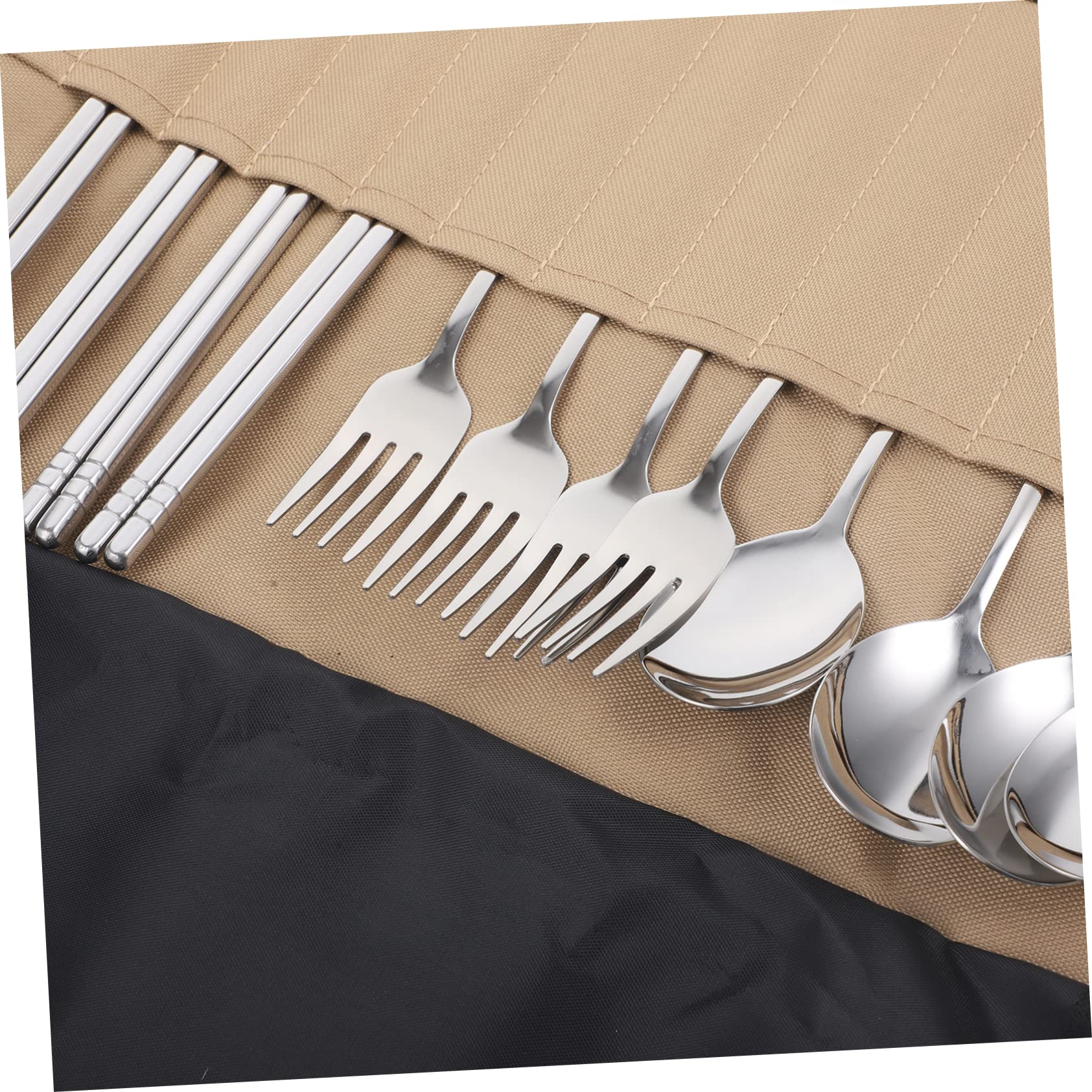 Set Utensili da Campeggio in Acciaio Inossidabile e Nylon Borsa, Posate per Picnic, Accessori Portatili per Escursioni e Campeggio