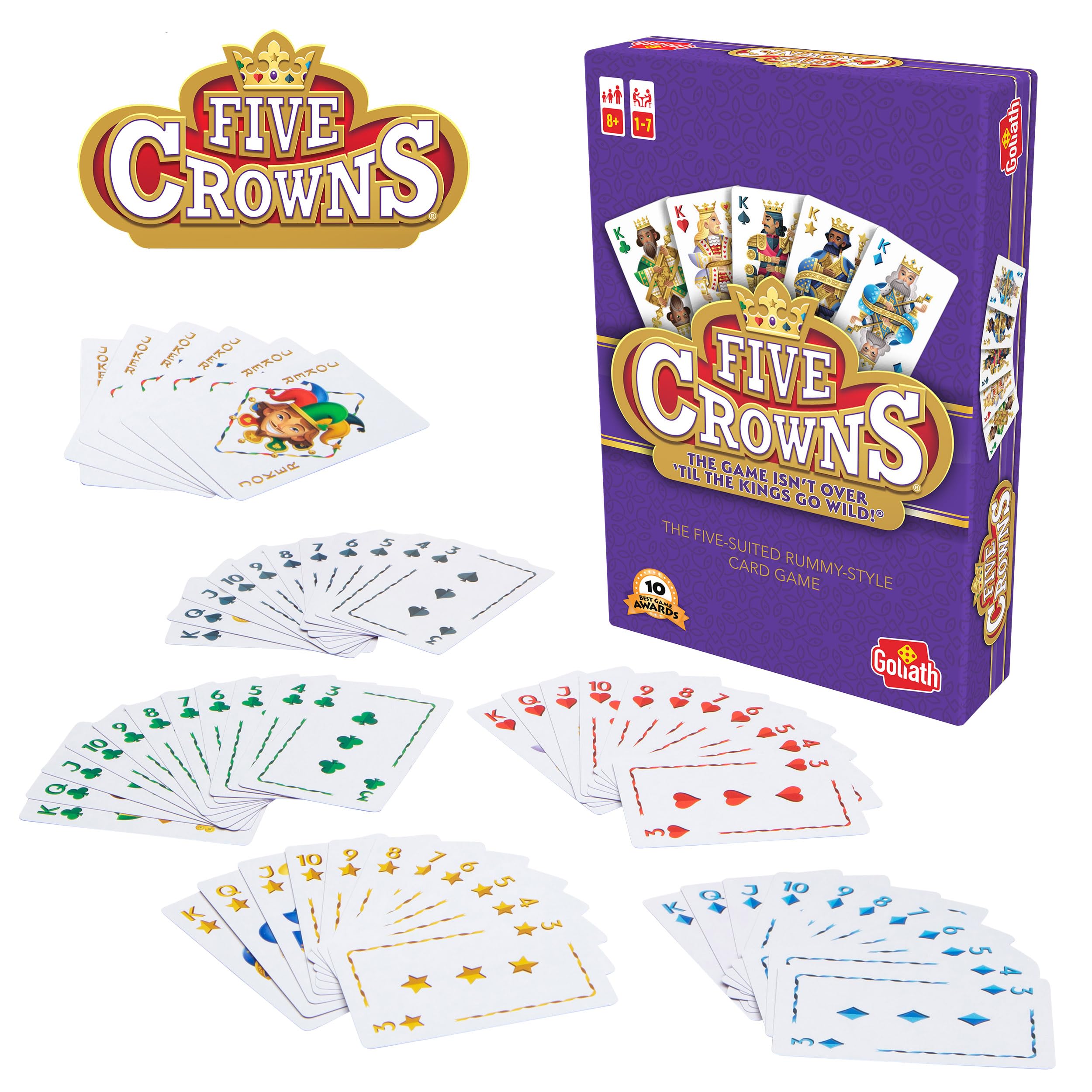 Goliath - FIVE CROWNS - Gioco di Carte Ramino a 5 Colori - Gioco Familiare Premiato per Bambini dagli 8 Anni – Regola del Jolly Rotante – Gioco da Tavolo Veloce da