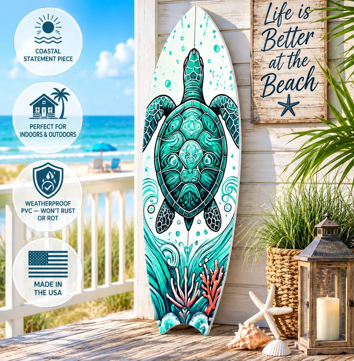 Amazon.com: JennyGems Outdoor Decorative Turtle Surfboard Wall Art
