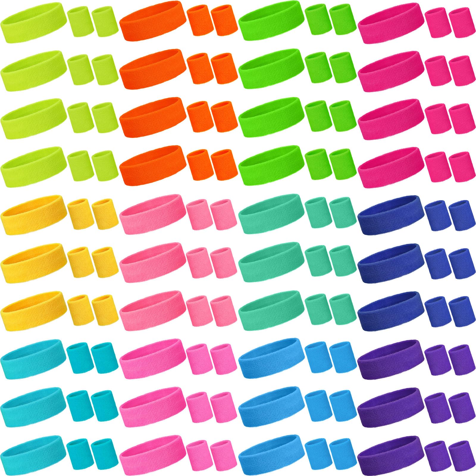 Il set di fasce per il sudore al neon include fascia per atletica, tennis, ginnastica, braccialetti internazionali, giochi sportivi, competizioni per uomini, donne, forniture per feste (neon