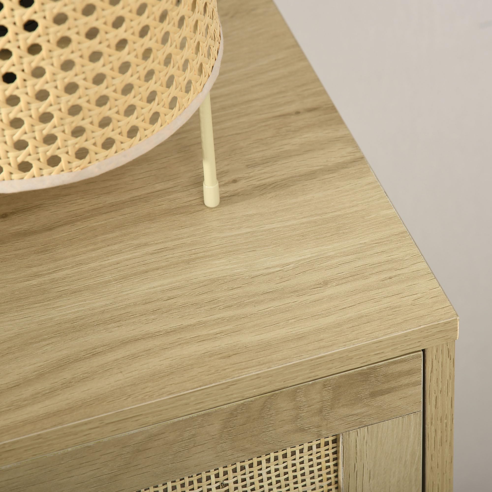 HOMCOM Cómoda de Noche con Cajones de Rejilla de Ratán Cómoda de Dormitorio Estilo Bohemio Antivuelco para Sala 60x38x69 cm Natural