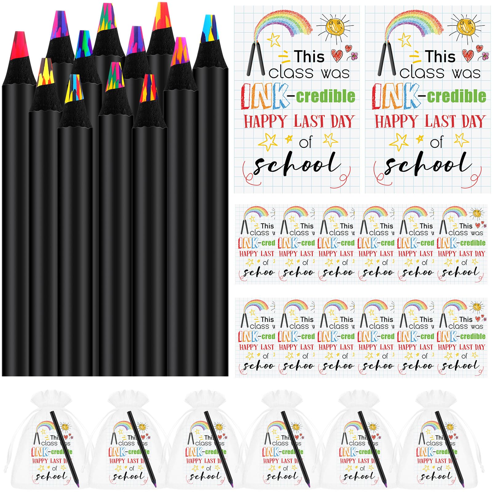 Tenceur 24 Set End of Year Student Gifts Rainbow Colored Pencils with End of School Cards Graduation Pencil Gifts Bulk from Teacher for Kindergarten