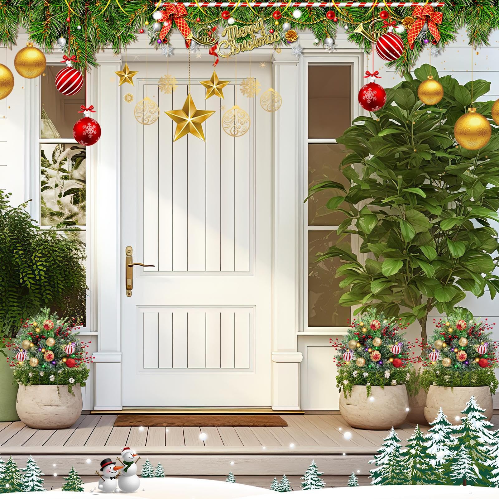 Arbustos Navideños de Macetas Decoración Artificial de Navidad del Porche
