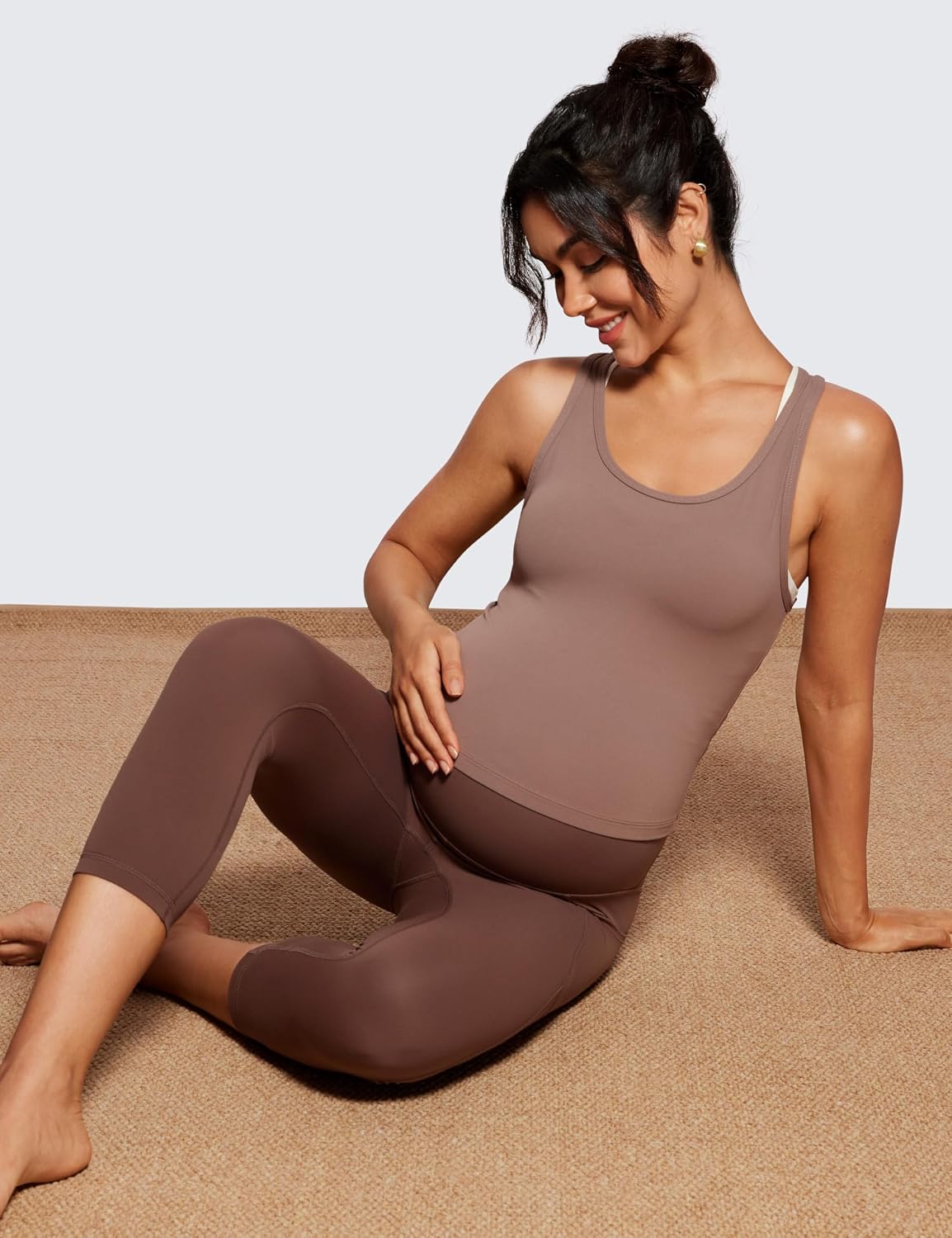 CRZ YOGA Womens Butterluxe Maternity Capris Leggings with Pockets 21" - Workout Active Yoga Soft Over The Belly Crop Pants