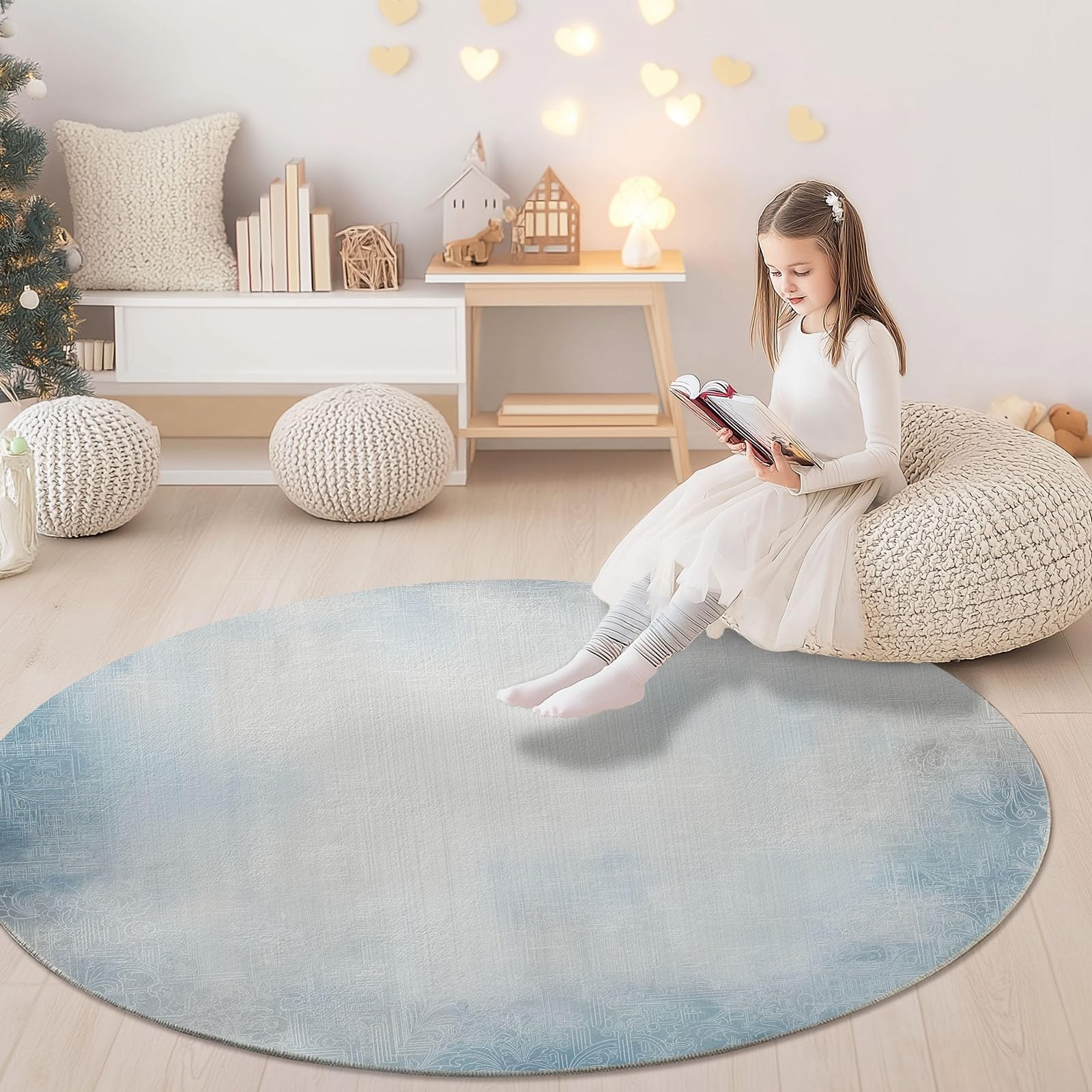 Tapis rond antidérapant et lavable en flanelle douce pour chambre d'enfant