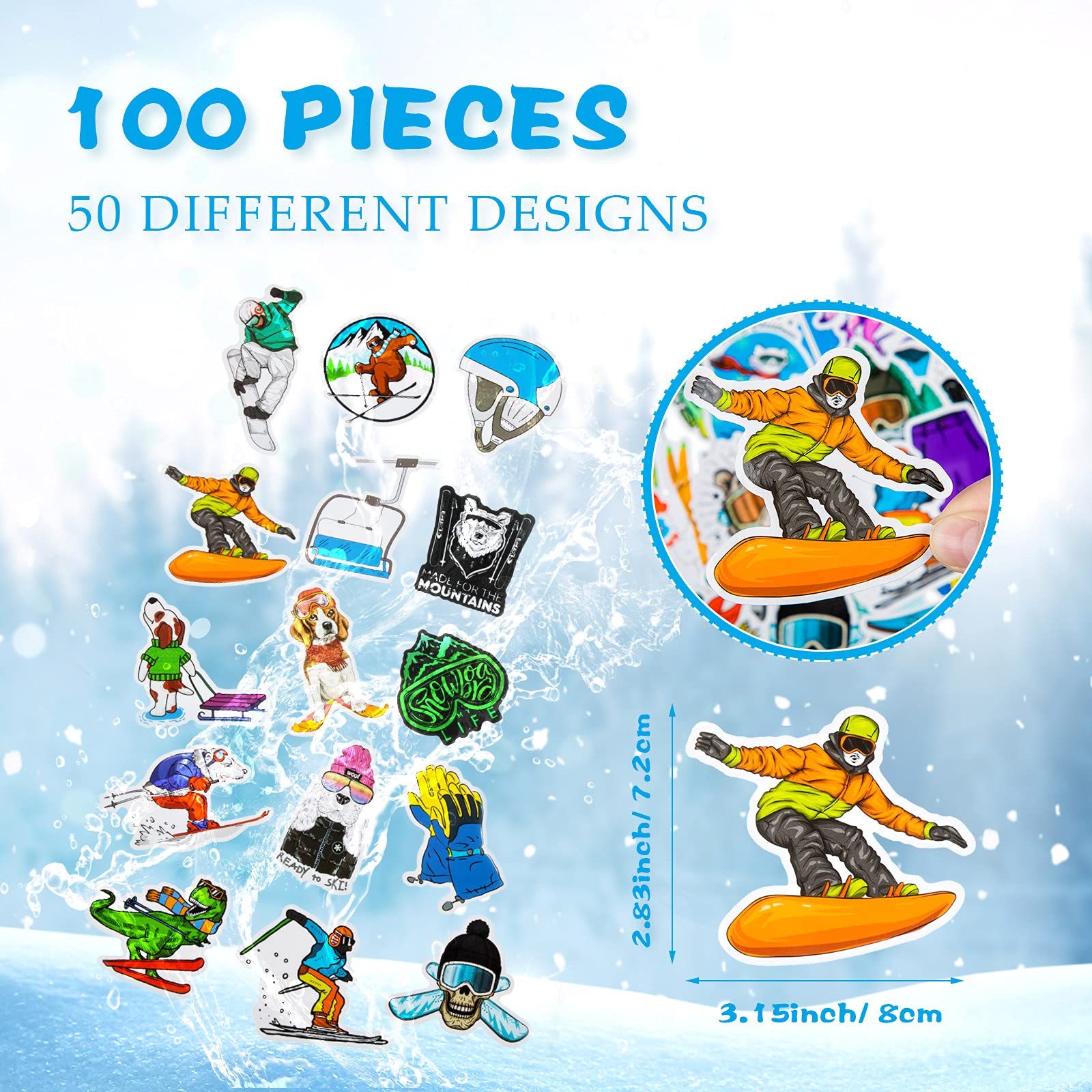 Chinco 100 Stück Ski-Aufkleber – Vinyl, Wasserdicht, Für Helm, Snowboard, Laptop & Mehr