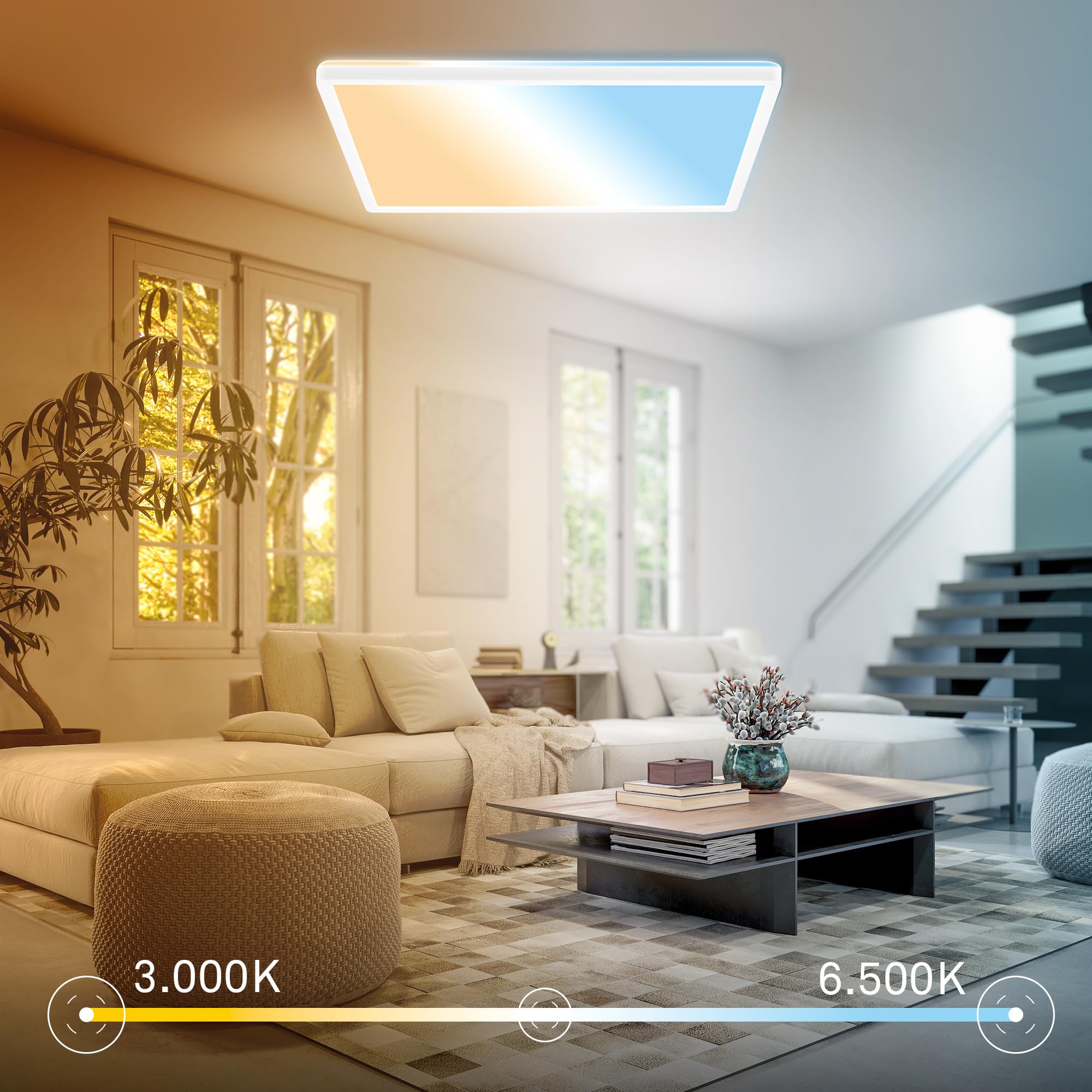 BRILONER - LED Panel mit EEK A Lichtquelle, 14,2 W, 3000lm, flach, CCT warmweiß bis kaltweiß, indirektes Licht, LED Lampe, Deckenleuchte, Wohnzimmerlampe, Deckenlampe, Flurlampe, 42x42x3 cm, Weiß
