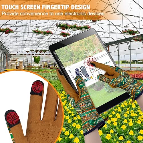 Miniatura 5 de Guantes de Jardinería de Cuero MERTURN para Mujeres, Guantes de Jardín a Prueba de Espinas, Guantes de Trabajo Compatibles con Pantalla Táctil,