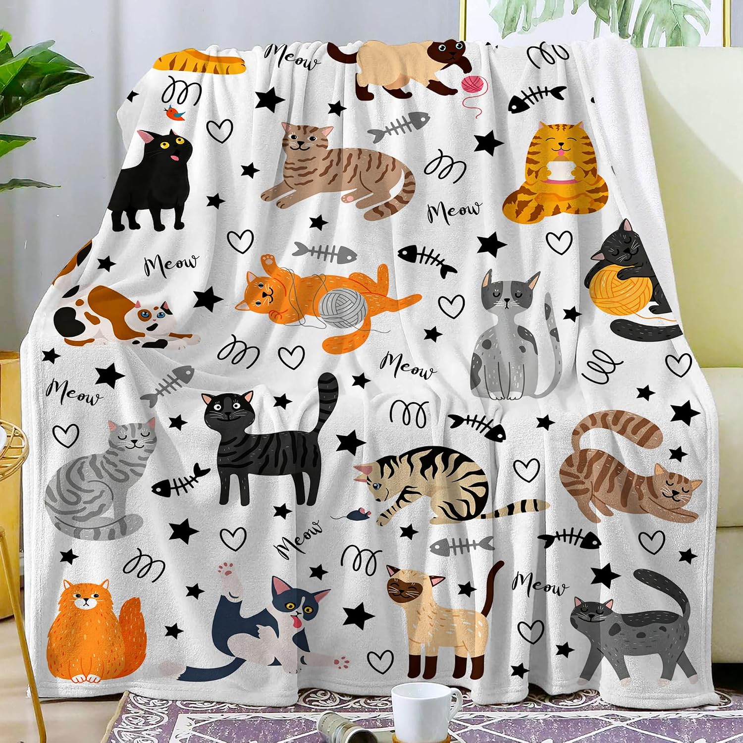 Cute Cat Blanket Animals Pet Pattern Gifts for Cat Lovers Soft Lightweight Flannel Throw Blankets for Kids Adults 60"x50" image 2