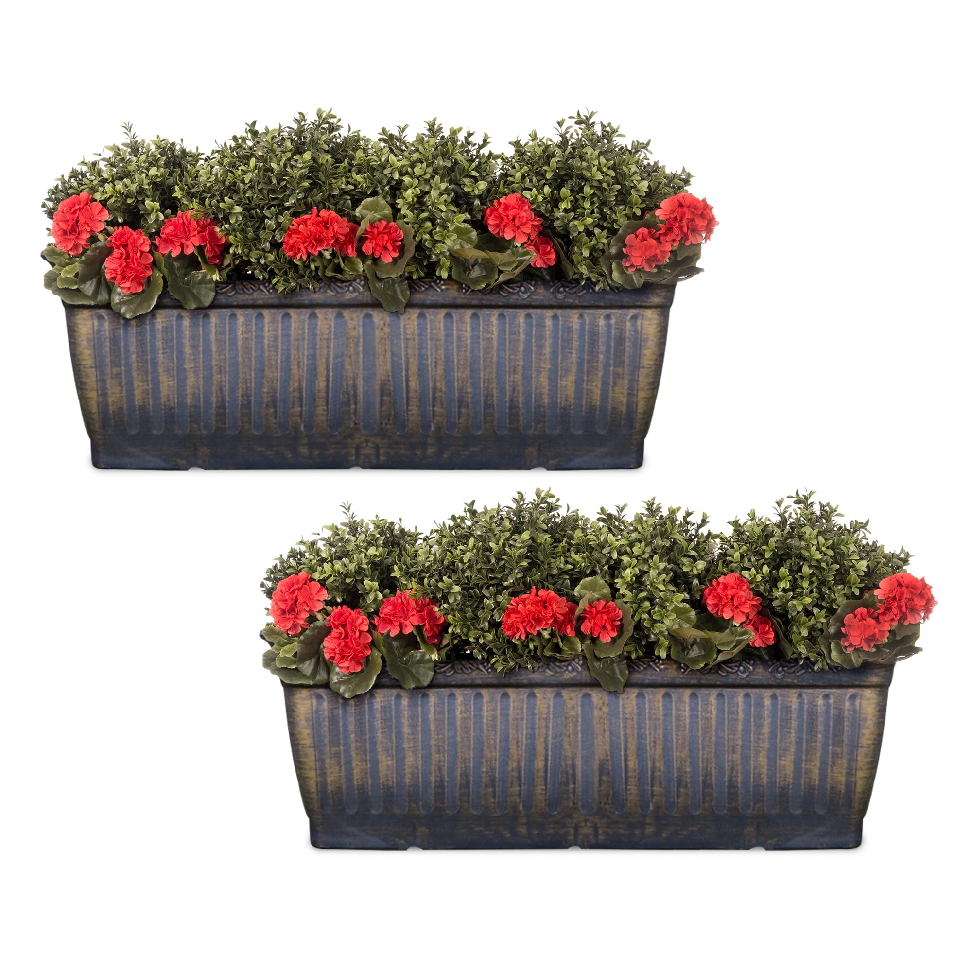 SG Traders 2 x Plastic Floral Fluted Garden Trough Long Window Box Planter Flower Box Plastic Vegetable Planters Pot Herb Planter for Windowsill Patio Garden Home Decor Flower Bed 79cm