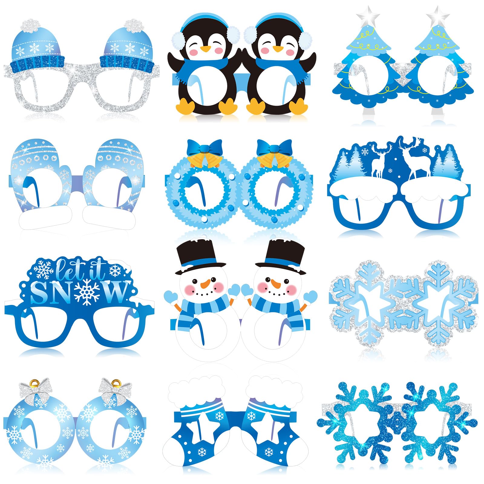 Harrycle 36 Pcs Winter Party Favors Snowflake Paper Eyeglasses Winter Wonderland Party Decorations Photo Booth Props for Christmas Holiday Baby Shower