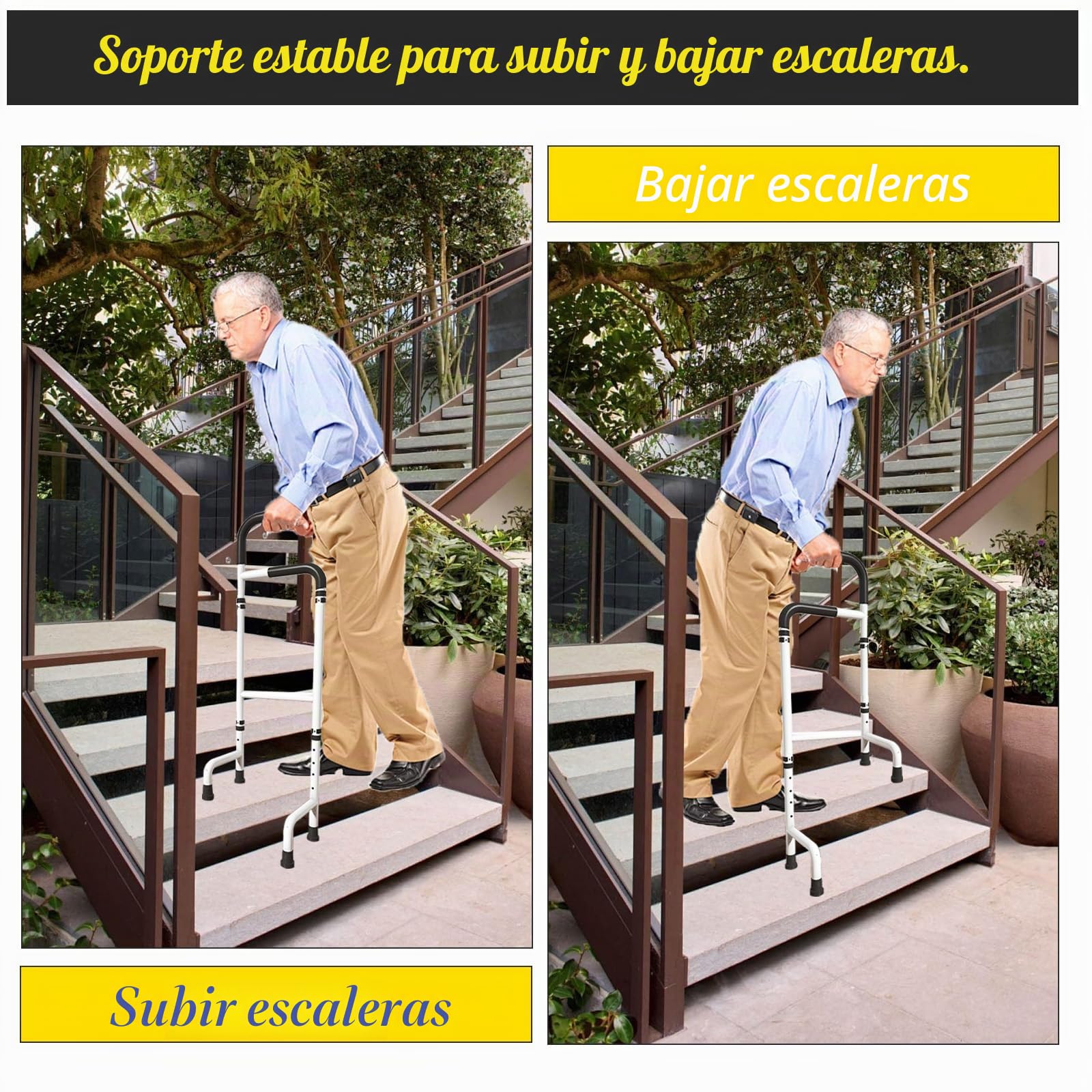Ayuda para subir escaleras de aluminio, altura ajustable de 76 cm a 117 cm, bastón estable, altura ajustable, ayuda para personas mayores, adultos, capacidad de carga 136 kg