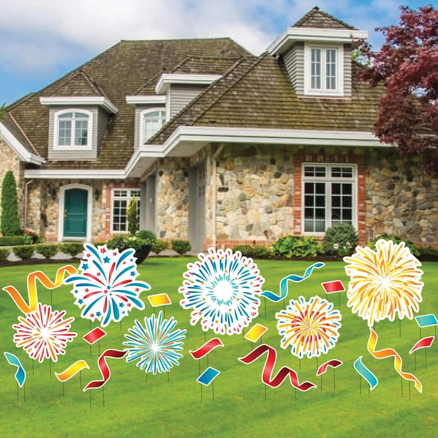 VictoryStore Yard Decorations - Accessories Outdoor Yard Signs 2 Stakes Included Per Sign (Fireworks And Confetti 13646) 17"