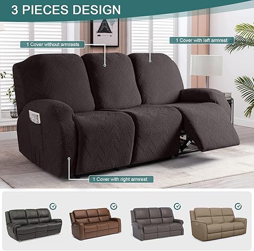 Miniatura 4 de Ruaozz Fundas de sofá reclinable de 3 plazas + funda reclinable de sofá biplaza con consola, color chocolate