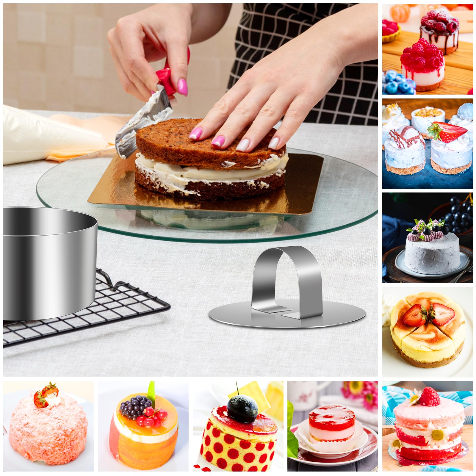 Emporte-Pièces Ronds 8cm RUNEAY - Lot De 4 Avec Poussoir, Inox Alimentaire Pour Mousses, Tiramisu, Desserts