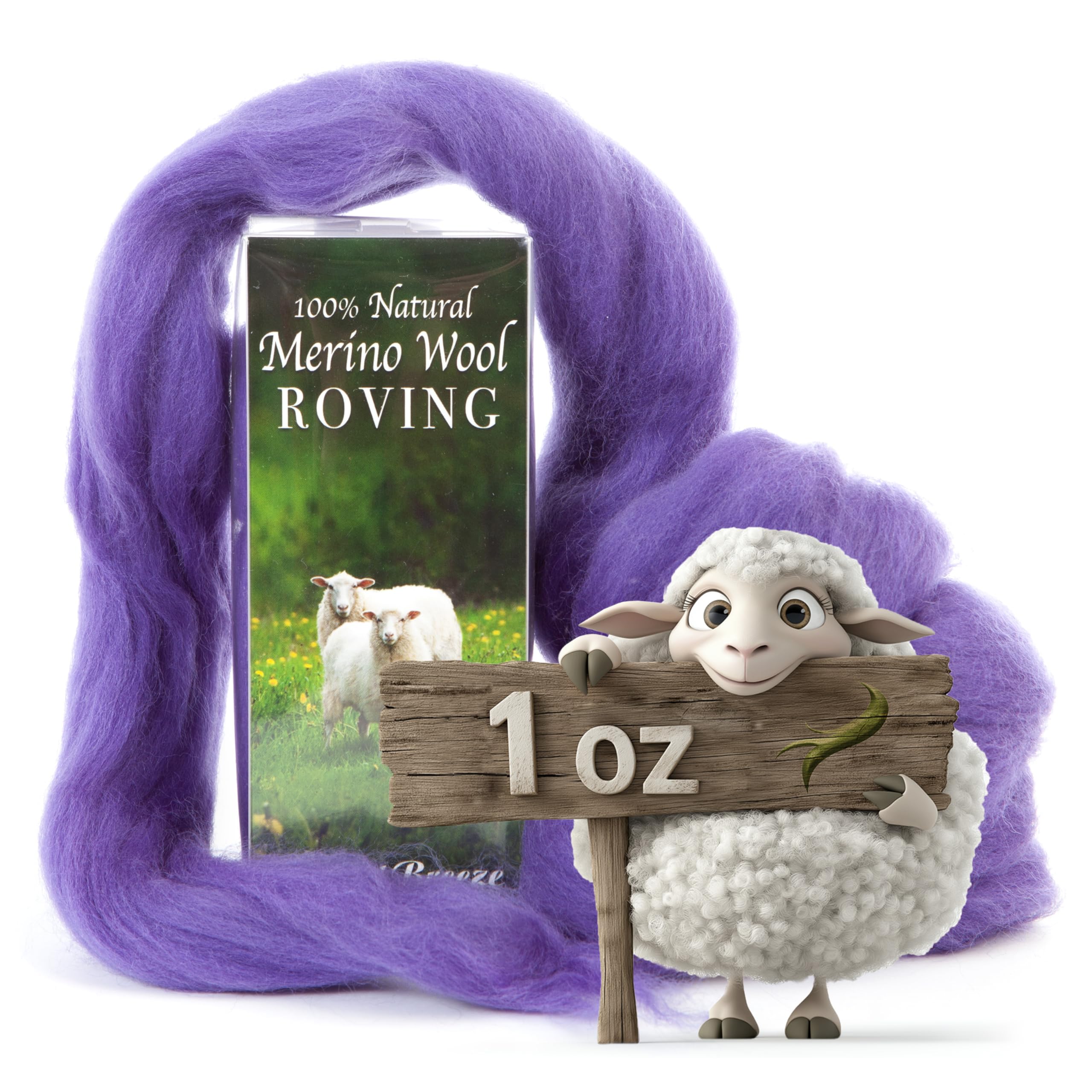 Merino Wool Roving, Premium Combed Top, Color Violet, 21 Micron, Perfect for Felting Projects, 100% Pure Wool, Made in The UK