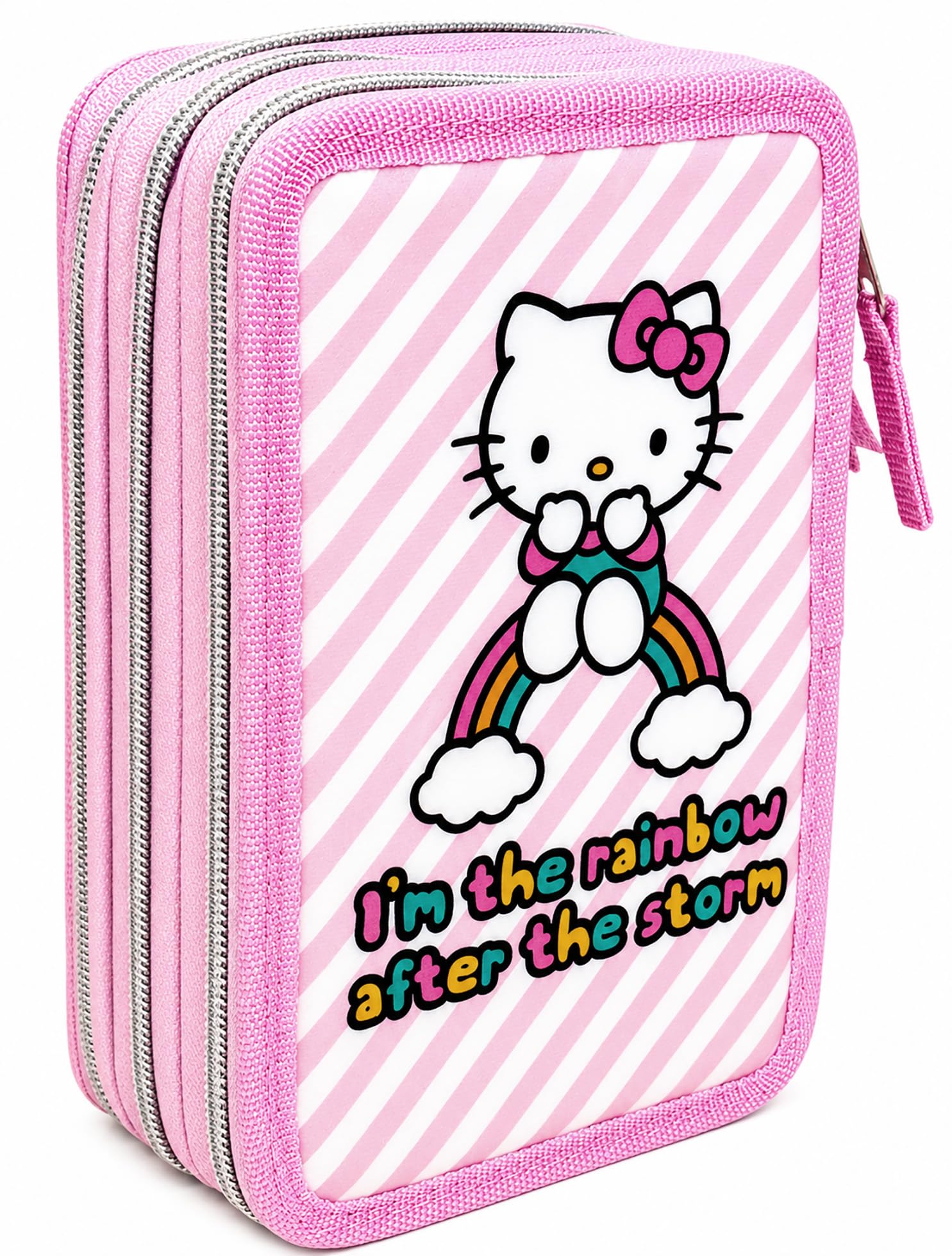 Clondo Astuccio 3 Scomparti Scuola Bambina Per Hello Kitty Fan Completo 44 Pezzi – Effetto 3D con Personaggi – 20x12x7 cm – Kit Cancelleria Triplo Corredo Elementare e Primaria 6+ Anni