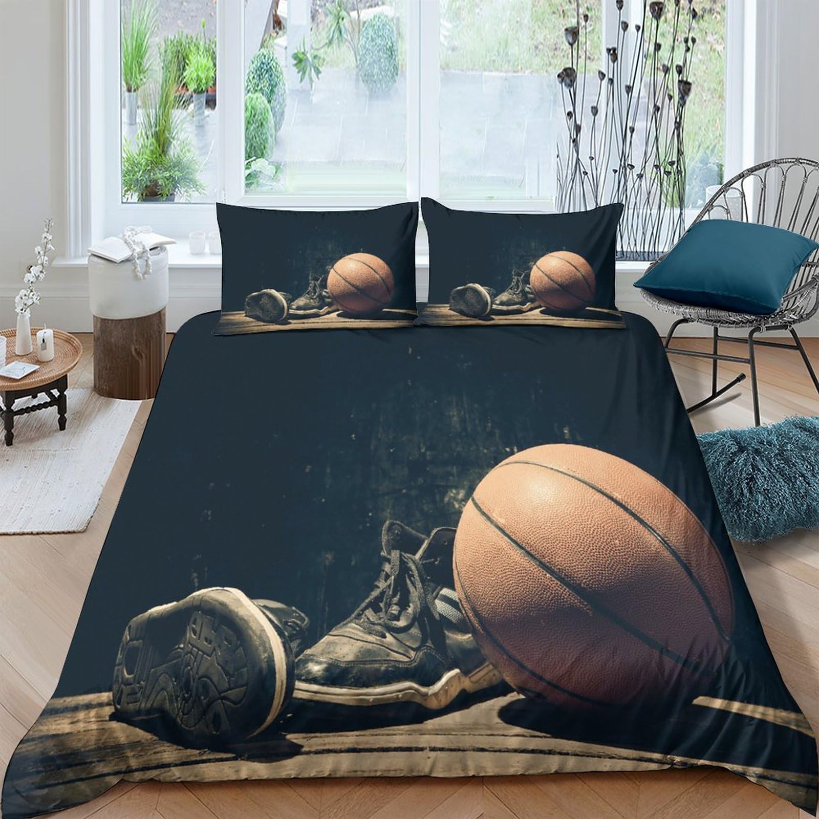 Parure de lit en microfibre anti-plis motif basket pour literie enfant