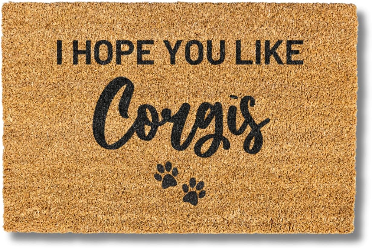 Generic Corgi Doormat - I Hope You Like Corgis - 18" x 30" - Unisex - Brown - Letter Print - Custom - Indoor - Animal - Christmas