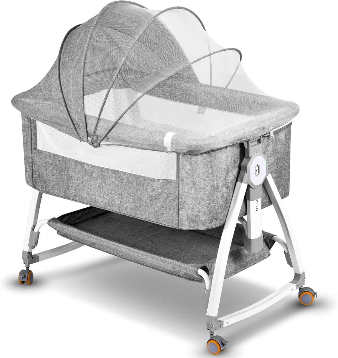 NIKYJM Beistellbett Baby,3 in 1 Babybett 6 Fach Höhenverstellung und Neigungsverstellung mit Bremse Stubenwagen Baby Tragbares Kinderbett für Zuhause und Unterwegs
