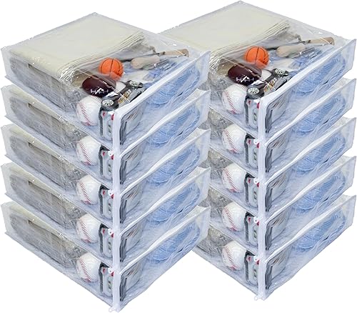 Paquete de 10 bolsas de almacenamiento de vinilo resistente con cremallera (transparente) para suéteres, mantas, edredones, juegos de ropa de cama y