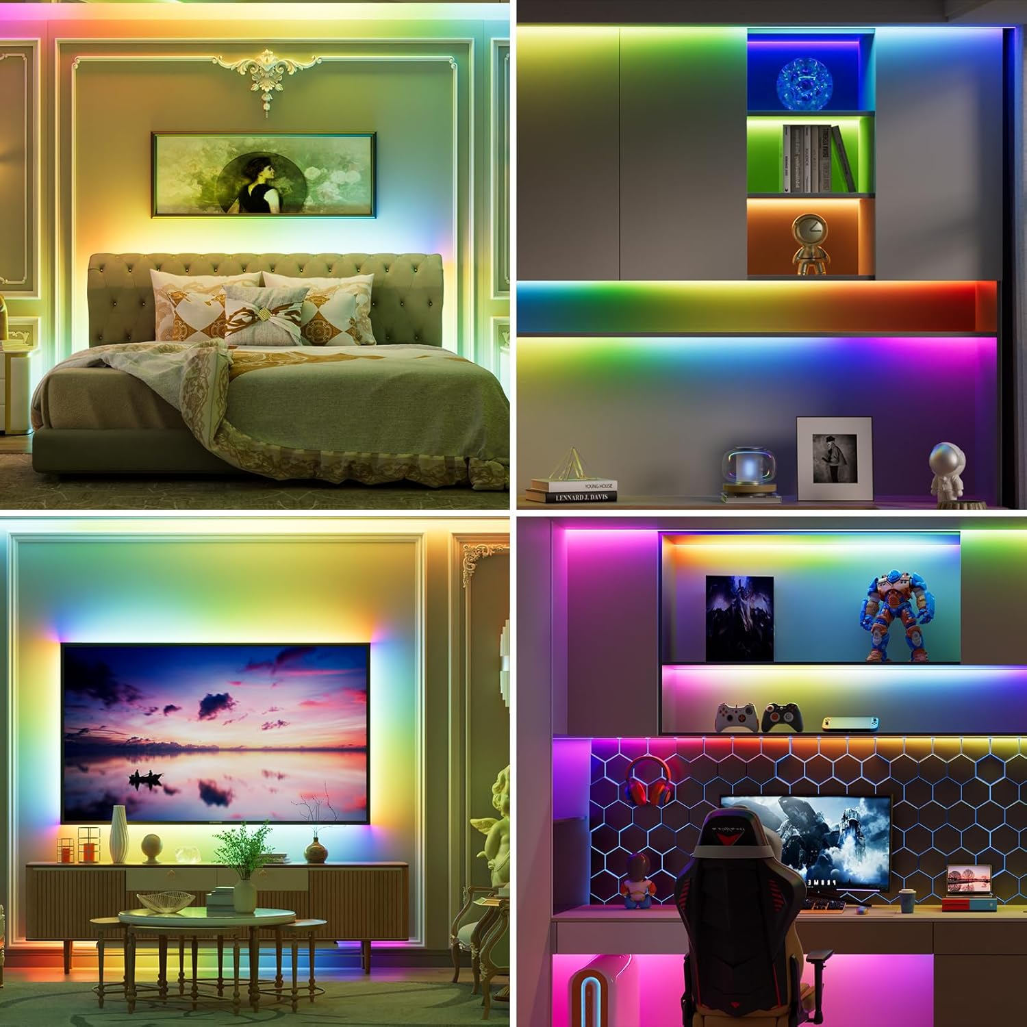 PAUTIX 12mm Connectors 8pcs L-Shaped/Corner Connectors,PAUTIX RGB Smart IC COB LED Strip Lights,Compatible with Alexa/Google Assistant,24ft/7.5m