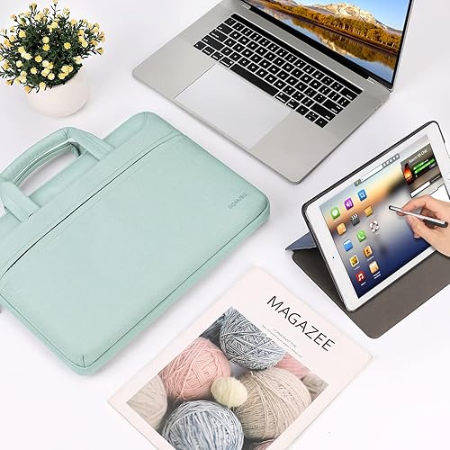 Miniatura 6 de DOMISO Bolsa de hombro para laptop de 14 pulgadas para mujeres y hombres, bolsa de mano para computadora de viaje de negocios, trabajo, funda para