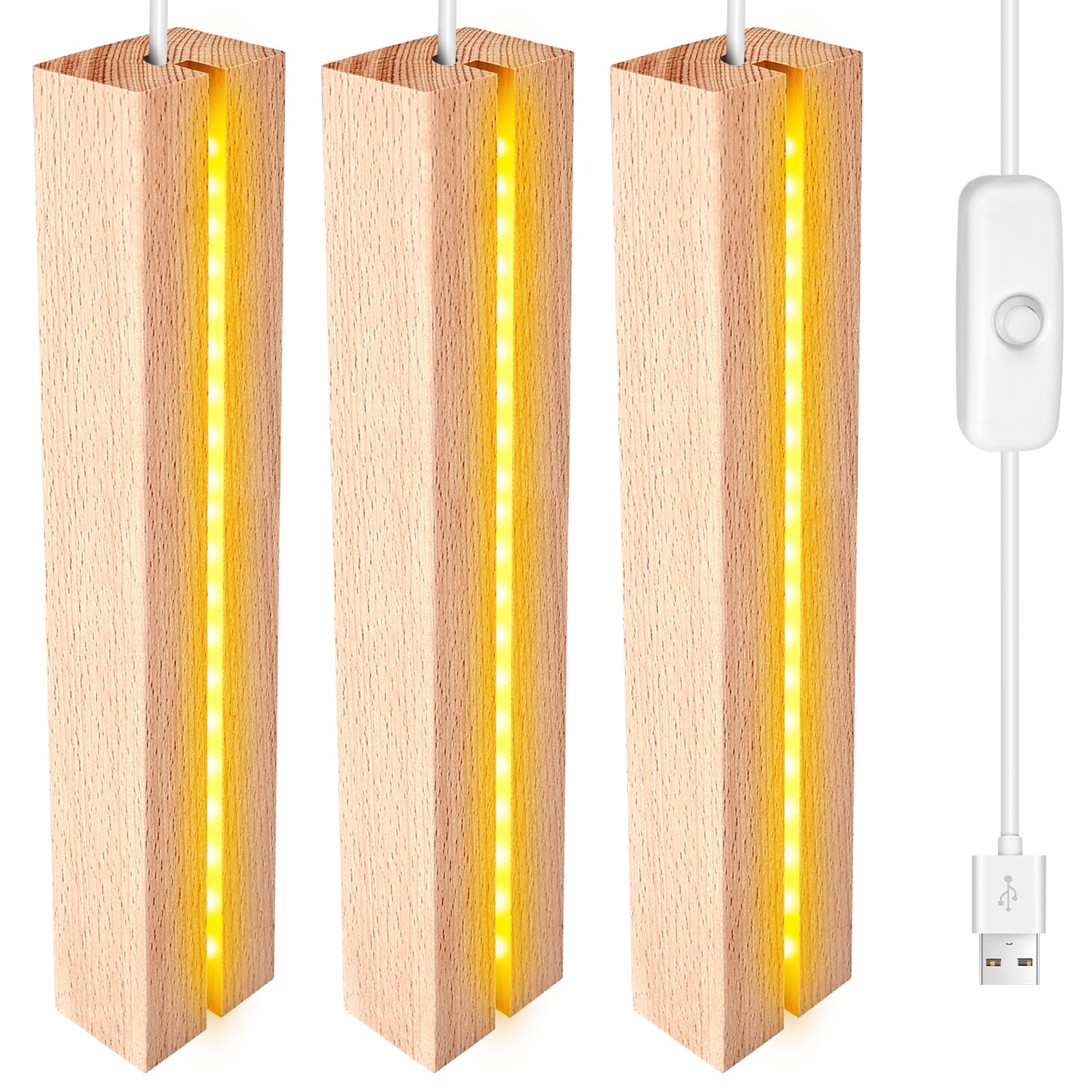 Lot De 3 Socles LED En Bois - Base Lumineuse Pour Plaques Acryliques - USB - Luminosité Réglable - Déco