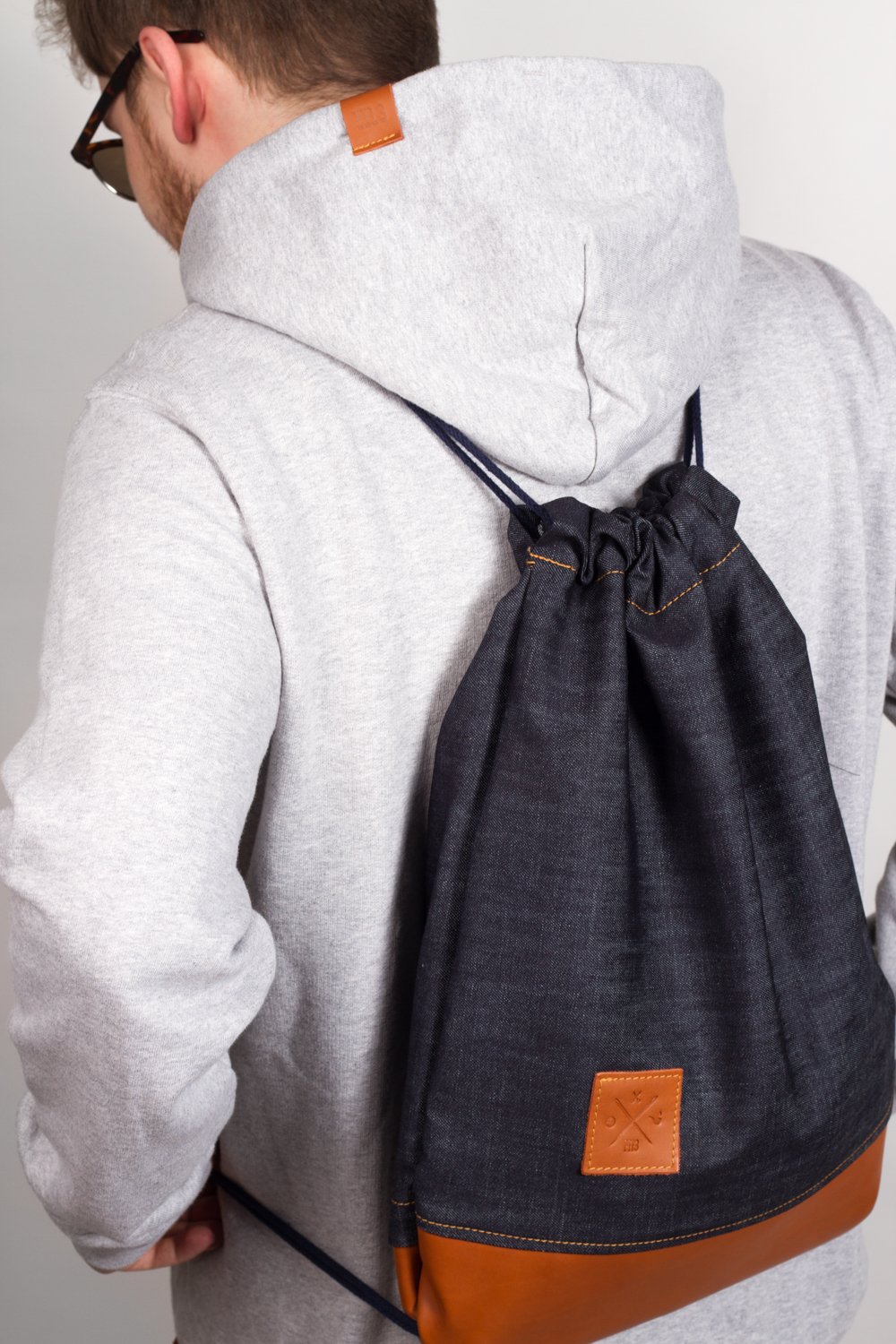 Manufaktur13 Denim Sports Bags – dżinsy worki gimnastyczne, plecaki, torby gimnastyczne, plecaki, torby sportowe, torby jutowe, torba (M13) niebieski Denim Leather