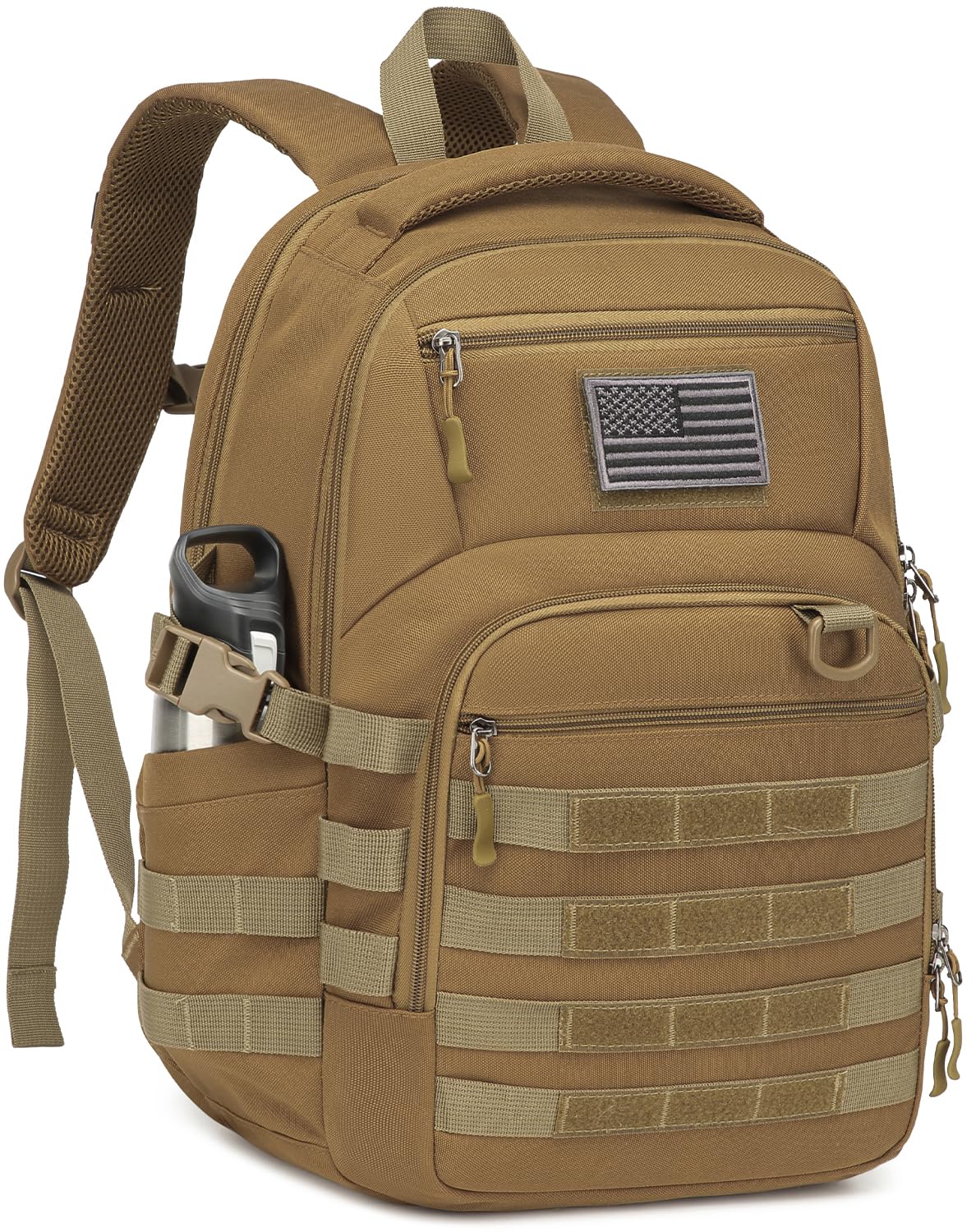 25L Military Tactical Backpack for Men - Molle Army 3 Days Assault Pack Out Bag Hiking Rucksack, Brown