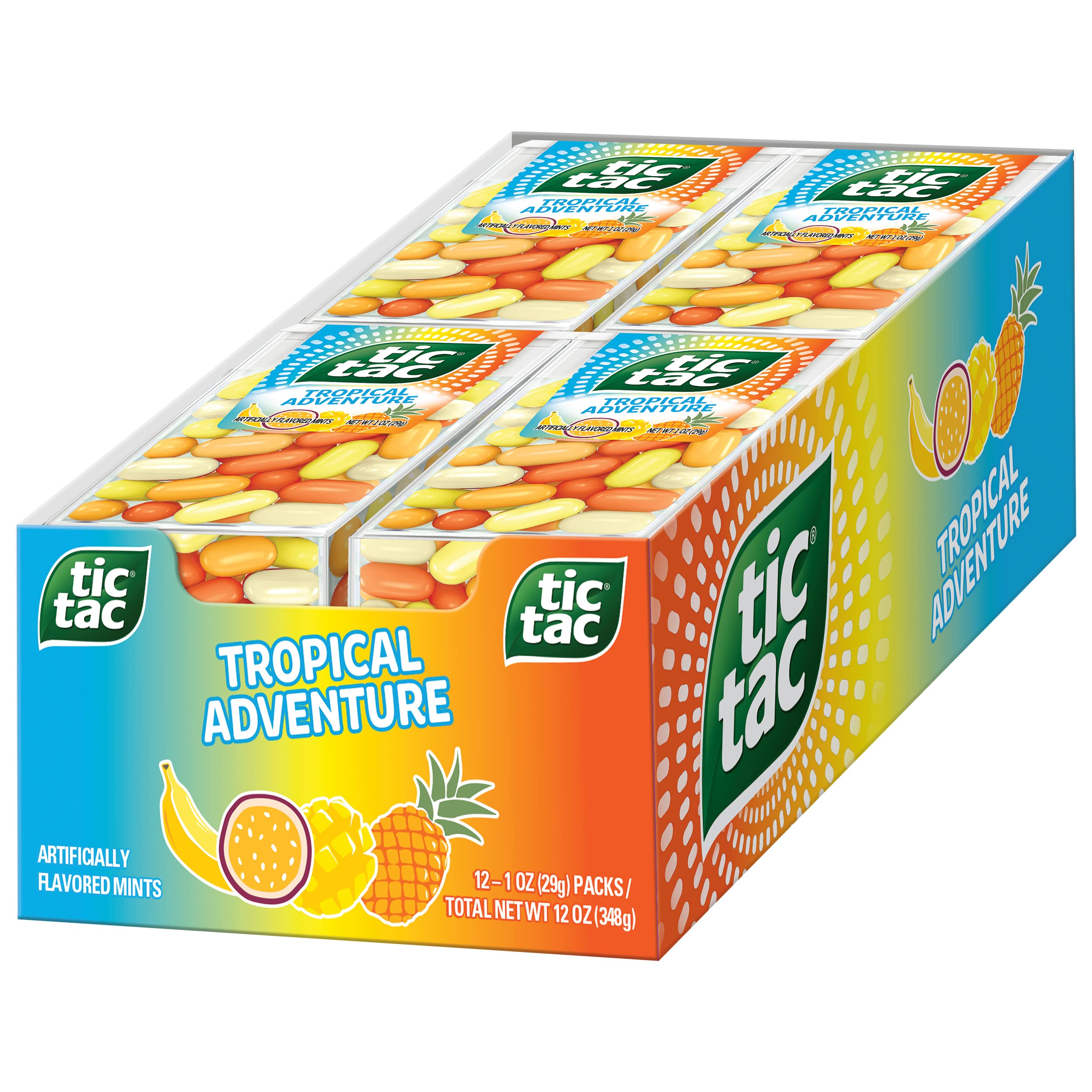Tic TacTropical Adventure Fruit Flavored Mints, 12 Count, On-the-Go Refreshment, Stocking Stuffers, 1 oz Each