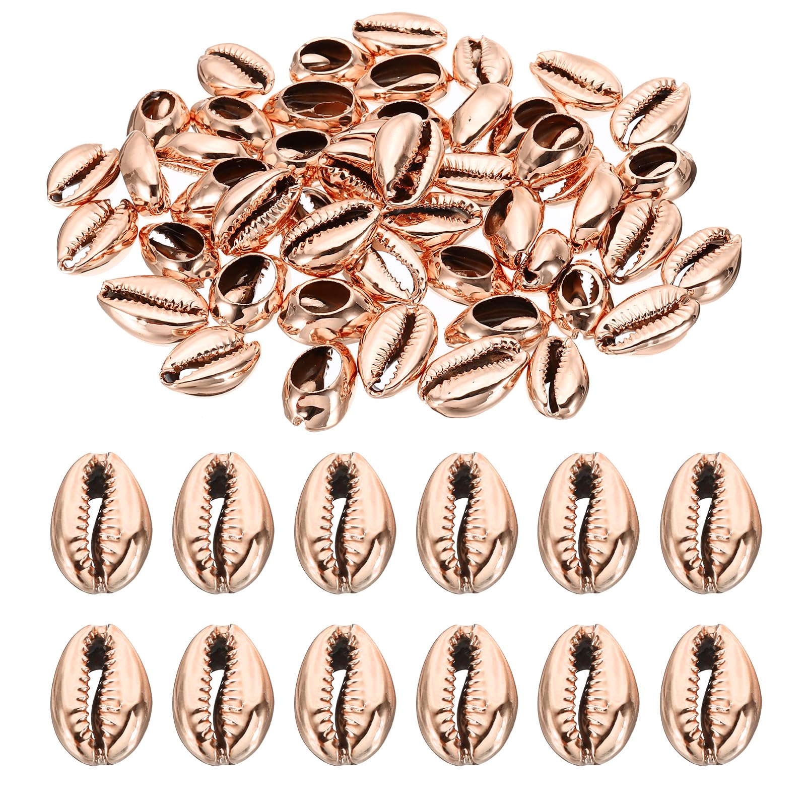 PATIKIL Natural Seashell Charm, 50 Pcs Oval Dyed Shells Craft Pendants Open Back Scallop Shell Beads with Hole for Necklace DIY Ocean Jewelry Making, Rose gold