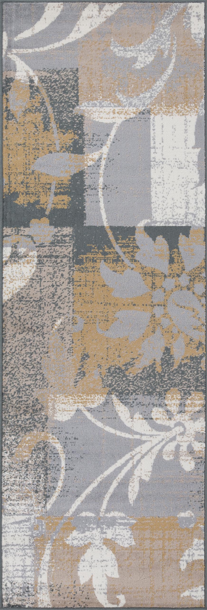 Tapis de couloir chic motif floral de 3m long pour une entrée moderne couleur chameau