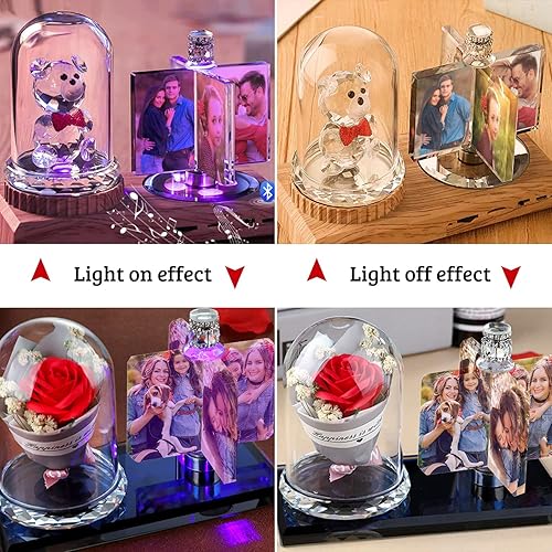 Miniatura 6 de Marco de fotos personalizado en forma de corazón de cristal en forma de corazón de luz de noche de cristal Familia Bebé Madre Amante Daddy Day