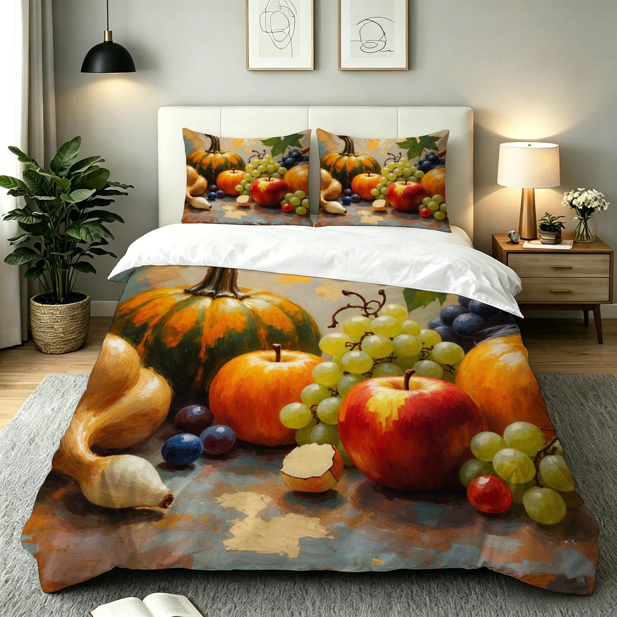 Housse de couette 220x240 fruits jaunes en microfibre anti-glisse et facile à laver