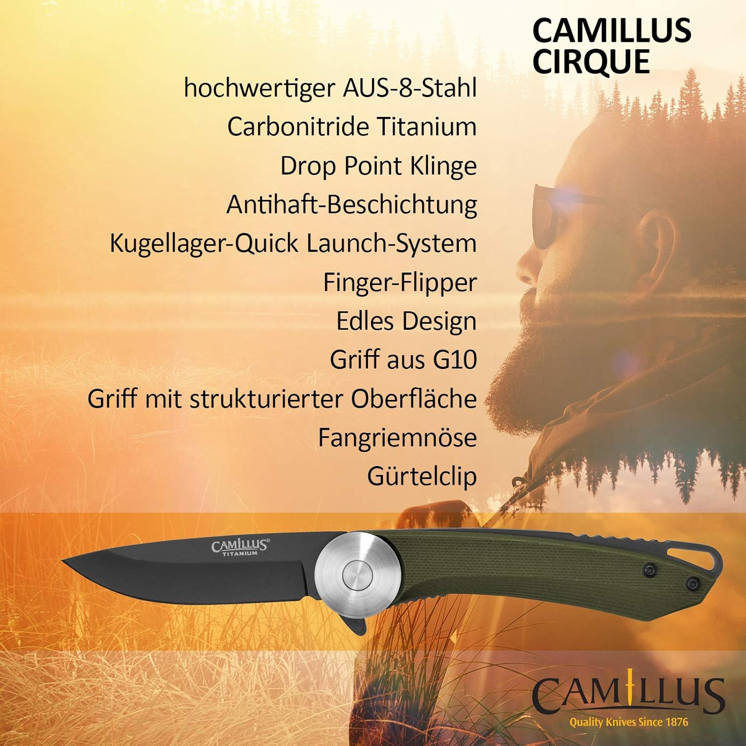 CAMILLUS Cirque 7" Durable Corrosion-Resistant AUS-8 Stainless Steel Everyday Carry Folding Pocket Knife with G10 Handle and 2.75" Drop Point Blade